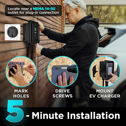 EVIQO Level 2 EV Charger - 48 Amp EV Charger Level 2-240V Electric Vehicle Charging Stations - Smart Wall EV Chargers for Home Level 2 - NEMA 14-50/Hardwired - 11.5kW EVSE J1772, Energy Star/UL - Image 3