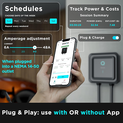 EVIQO Level 2 EV Charger - 48 Amp EV Charger Level 2-240V Electric Vehicle Charging Stations - Smart Wall EV Chargers for Home Level 2 - NEMA 14-50/Hardwired - 11.5kW EVSE J1772, Energy Star/UL - Image 4