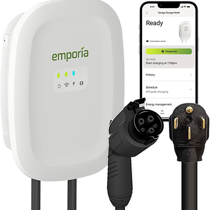 EMPORIA Level 2 EV Charger - NEMA 14-50 EVSE w/ J1772 Connector - 48 amp EV Charger Level 2, 240v WiFi Enabled Electric Vehicle Charging Station, 25ft Cable, White