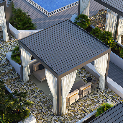 Aluminum Patio Louver Roof Covering Rain- and Sun-Resistant Pergola for Swimming Pool for Outdoor Spaces